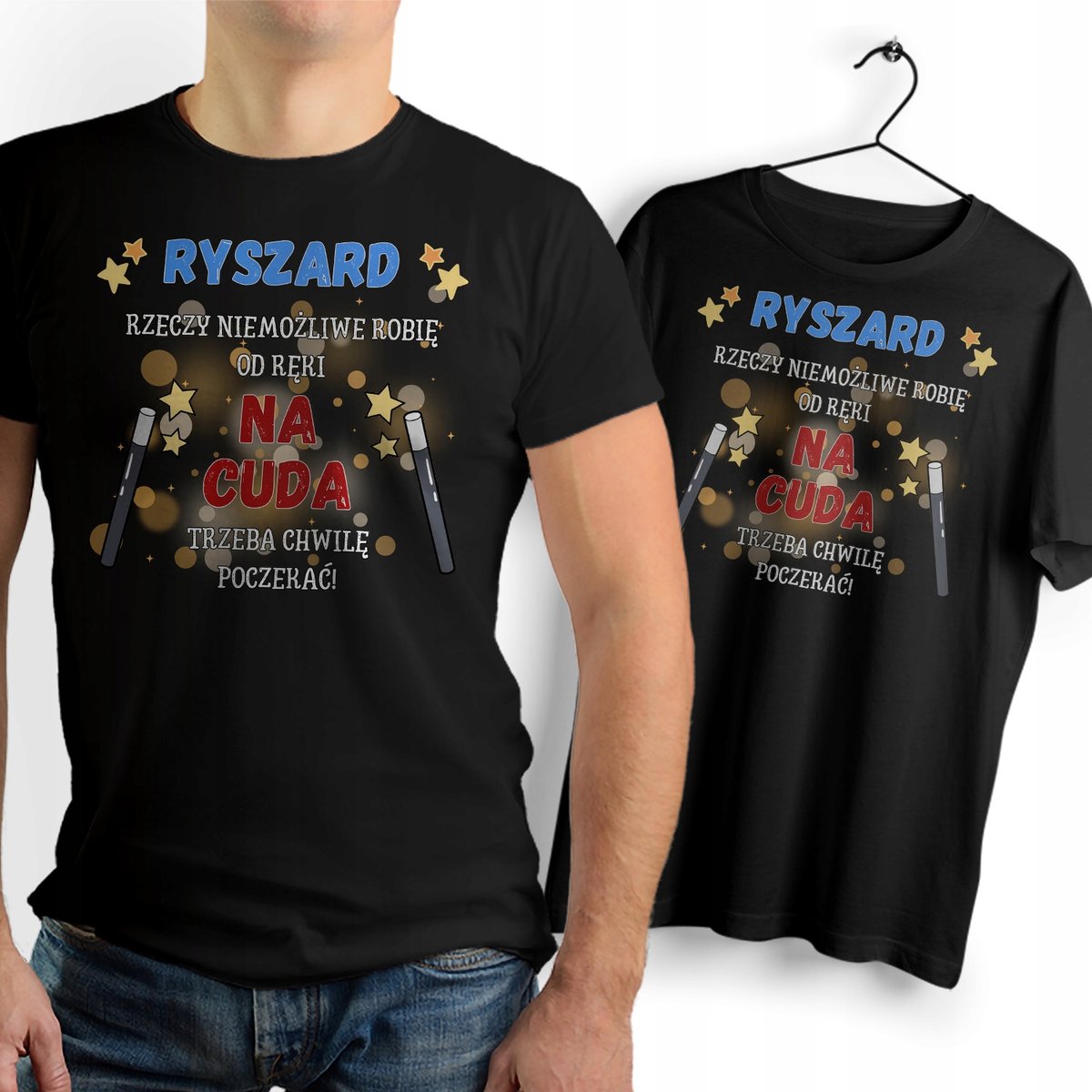 Koszulka Męska Czarna Dla Ryszarda T-Shirt Podkoszulek Nadruk Na Prezent
