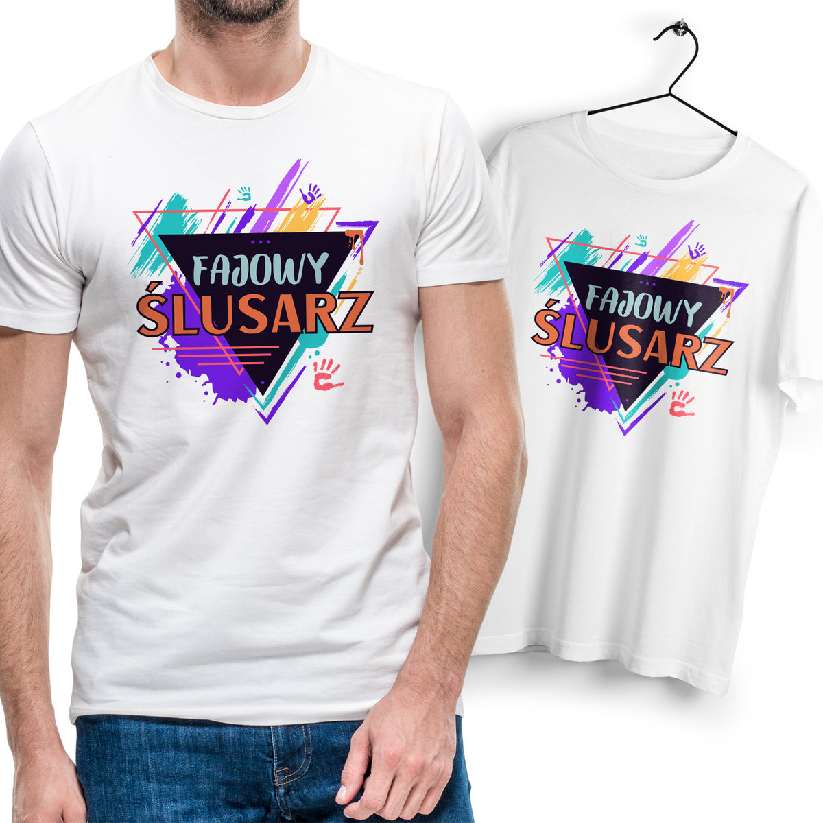 Koszulka Męska Biała dla Ślusarza Bawełniana T-shirt Trwały Nadruk