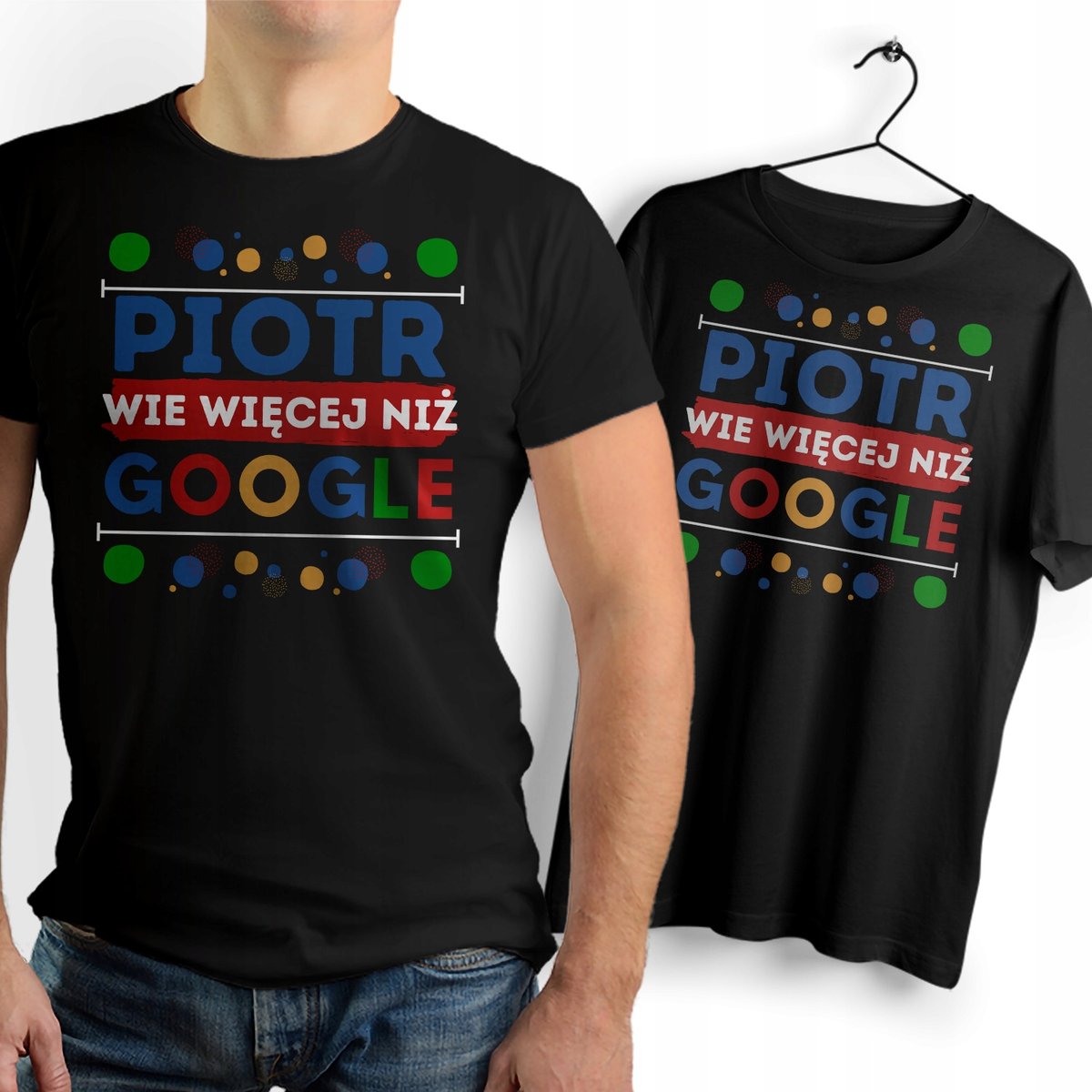 Koszulka Męska Czarna Dla Piotra T-Shirt Podkoszulek Nadruk Na Prezent