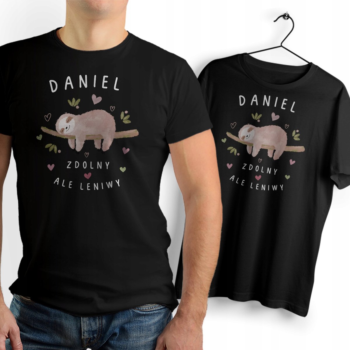 Koszulka Męska Czarna Dla Daniela T-Shirt Podkoszulek Nadruk na Prezent