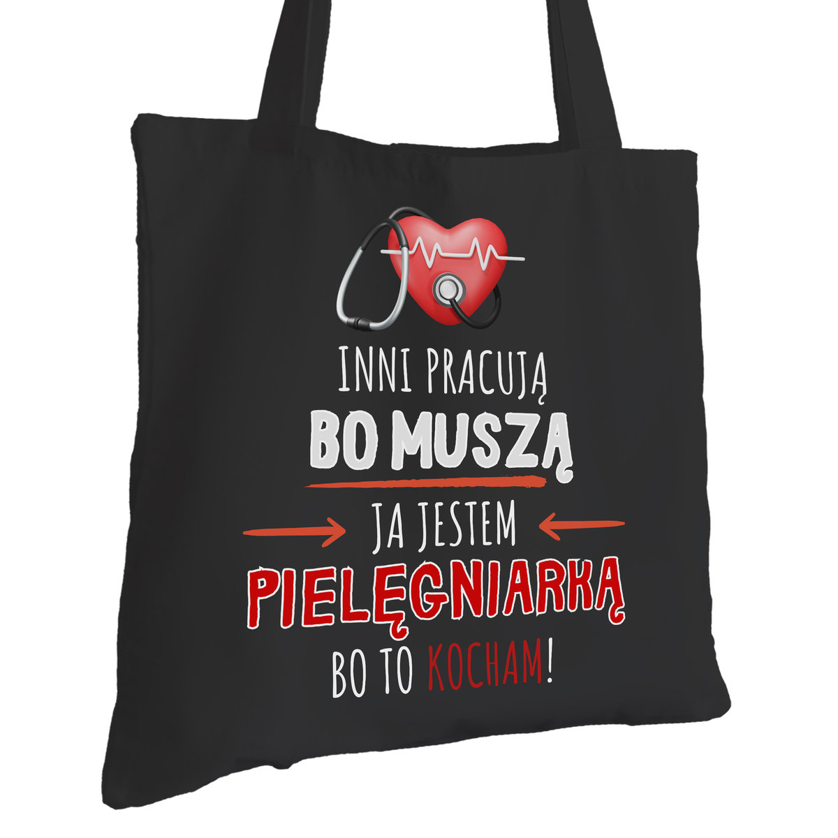 Torba Bawełniana dla Pielęgniarki Czarna Prezent ekologiczna Trwały Nadruk