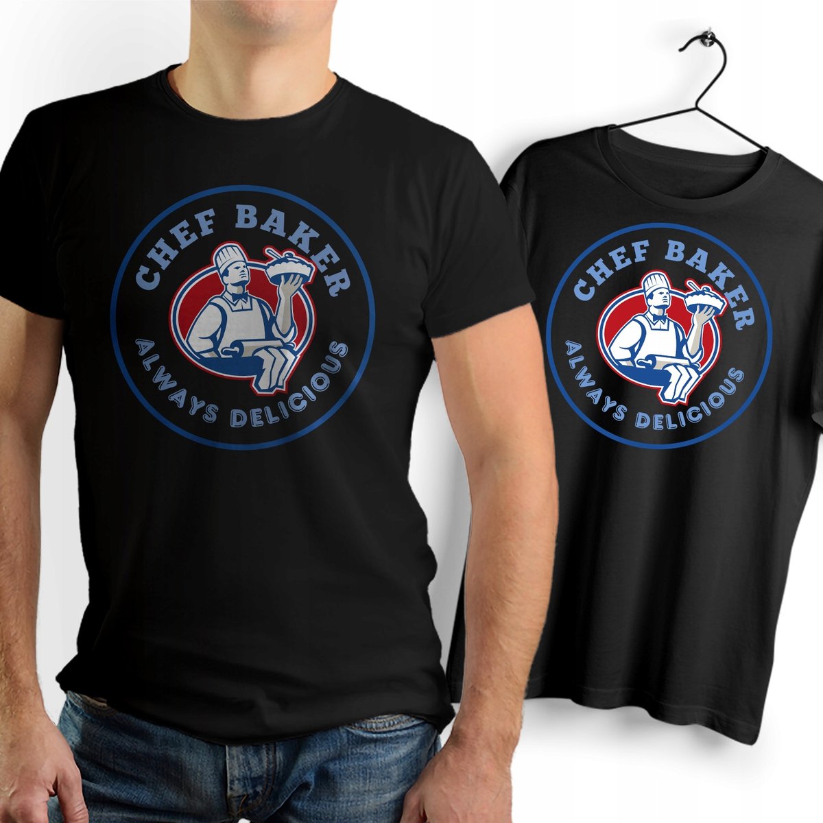 Koszulka Męska Czarna dla Piekarza Bawełniana T-shirt Trwały Nadruk