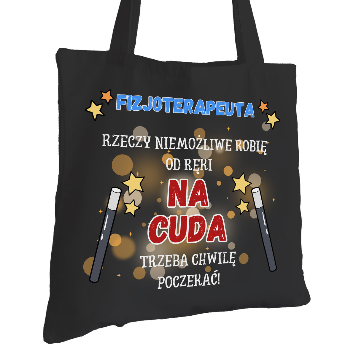 Torba Bawełniana dla Fizjoterapeuty Czarna Na Prezent Trwały Nadruk