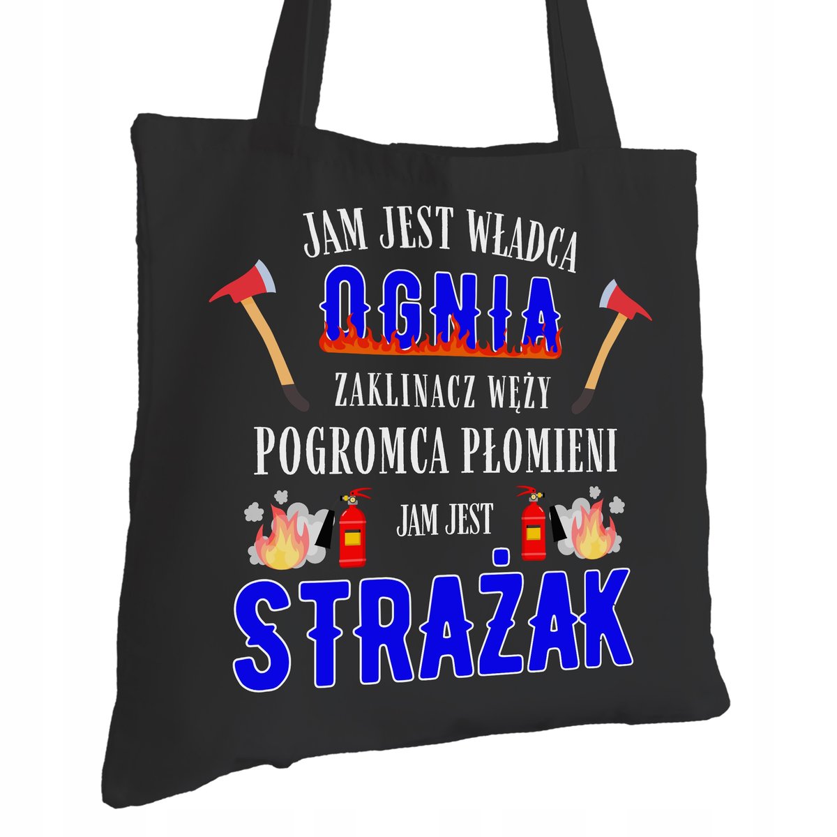 Torba Bawełniana dla Strażaka Czarna Na Prezent ekologiczna Trwały Nadruk