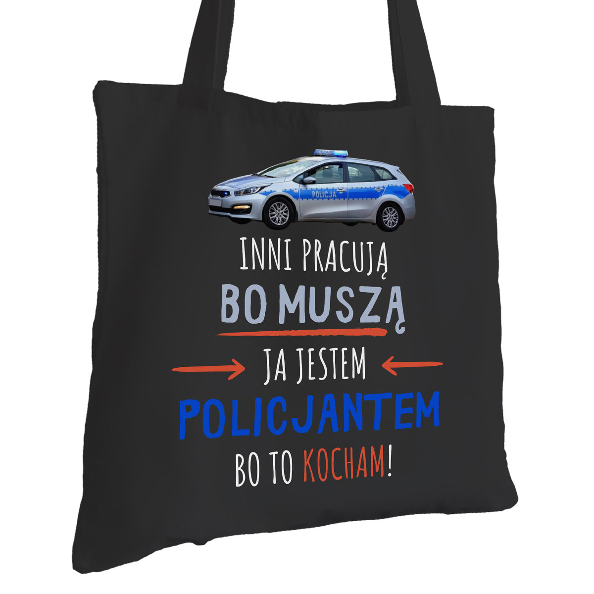 Torba Bawełniana dla Policjanta Czarna Na Prezent ekologiczna Trwały Nadruk