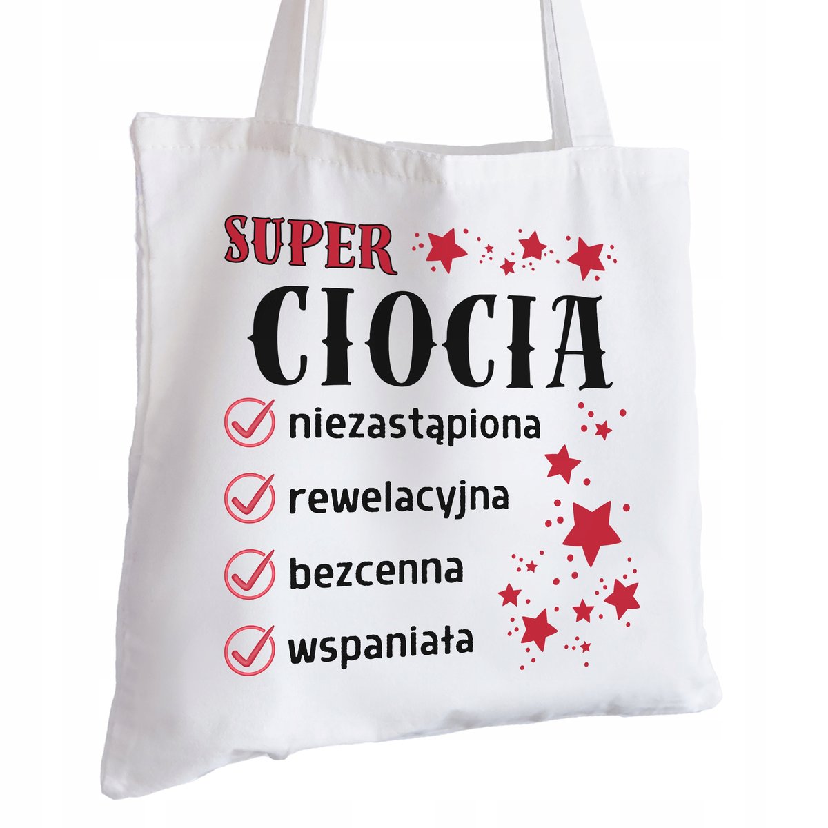 Torba Bawełniana biała dla Cioci Na Prezent ekologiczna Trwały Nadruk