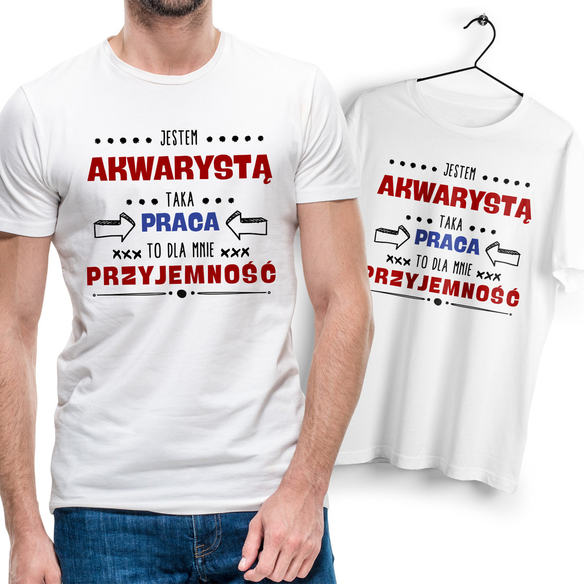 Koszulka Męska Biała dla Akwarysty Bawełniana T-shirt Trwały Nadruk