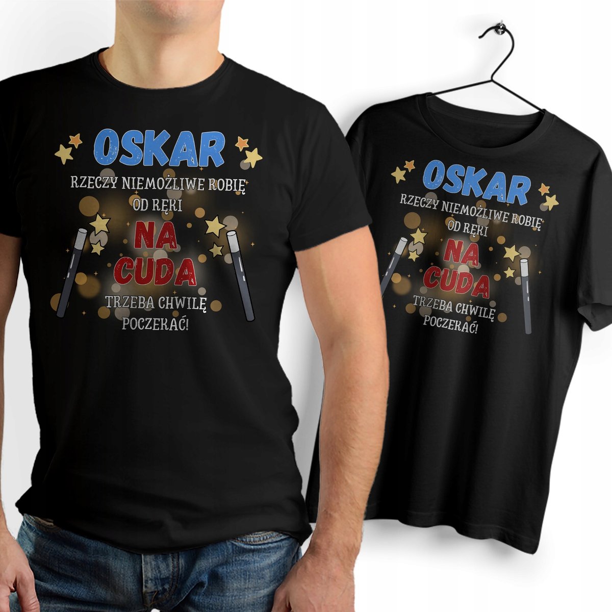 Koszulka Męska Czarna Dla Oskara T-Shirt Podkoszulek Nadruk Na Prezent