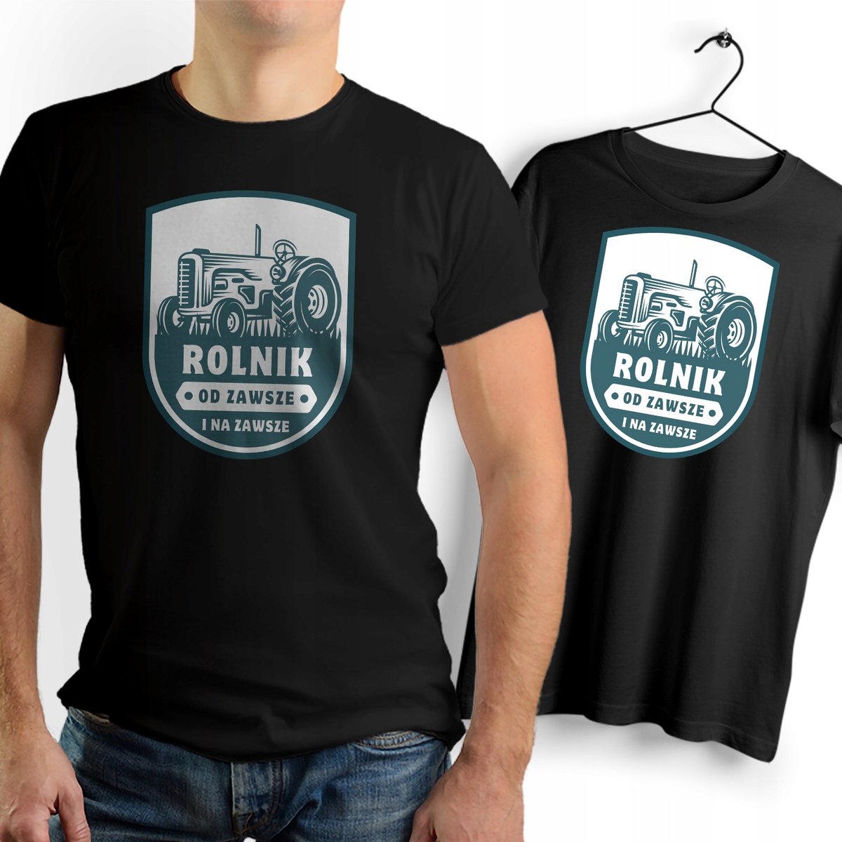 Koszulka Męska Czarna dla Rolnika Bawełniana T-shirt Trwały Nadruk