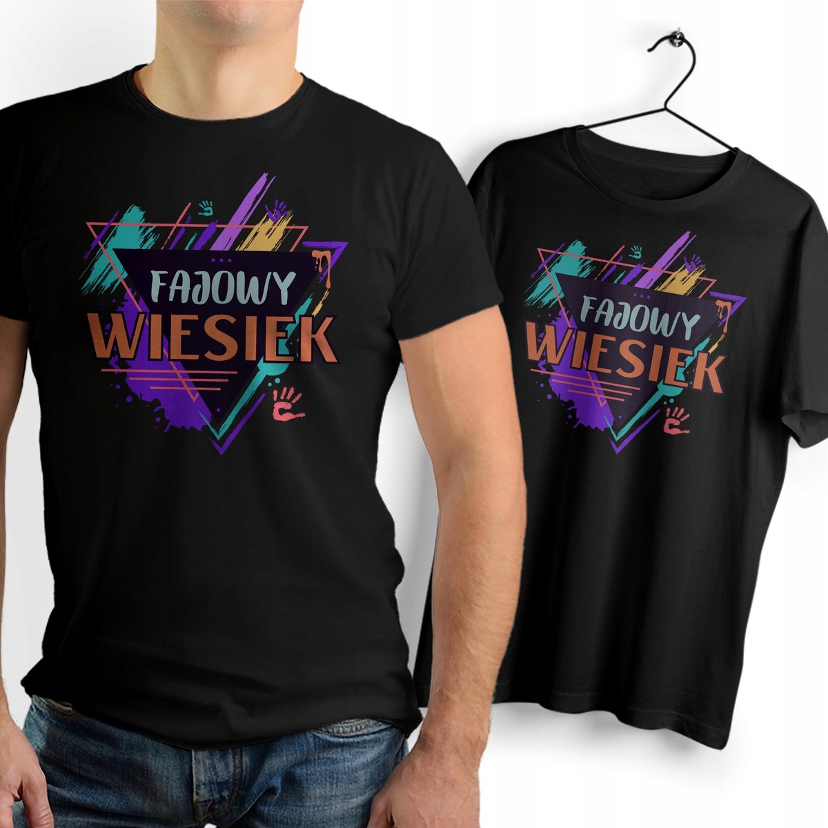 Koszulka Męska Czarna Dla Wieśka T-Shirt Podkoszulek z Nadrukiem Prezent