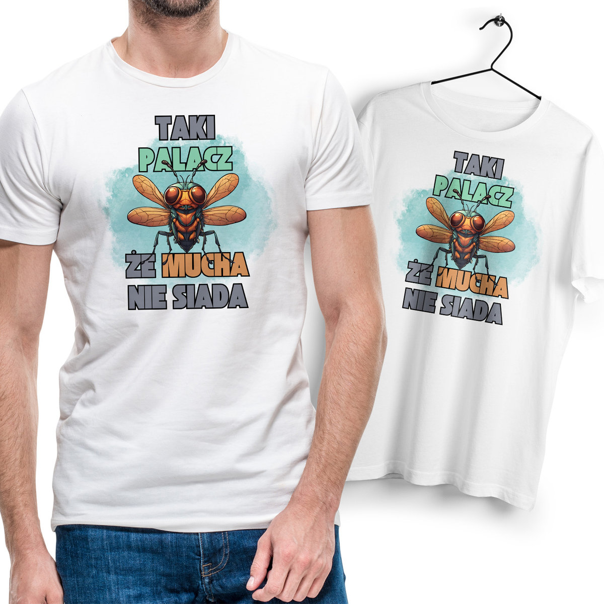 Koszulka Męska Biała dla Palacza Bawełniana T-shirt Trwały Nadruk