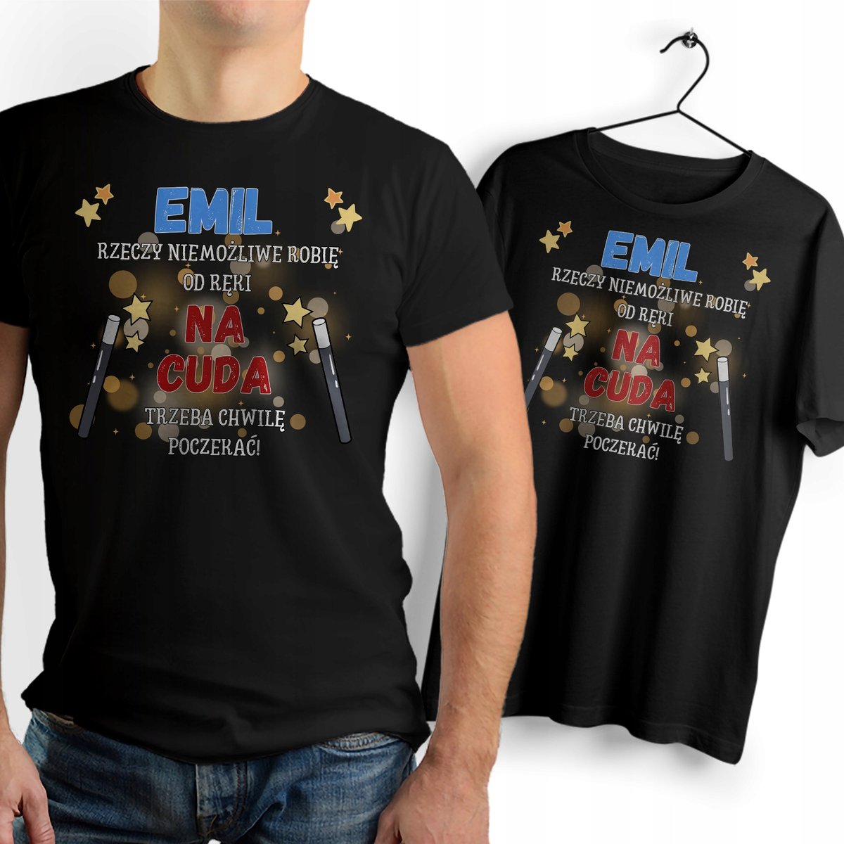 Koszulka Męska Czarna Dla Emila T-Shirt Podkoszulek Nadruk na Prezent