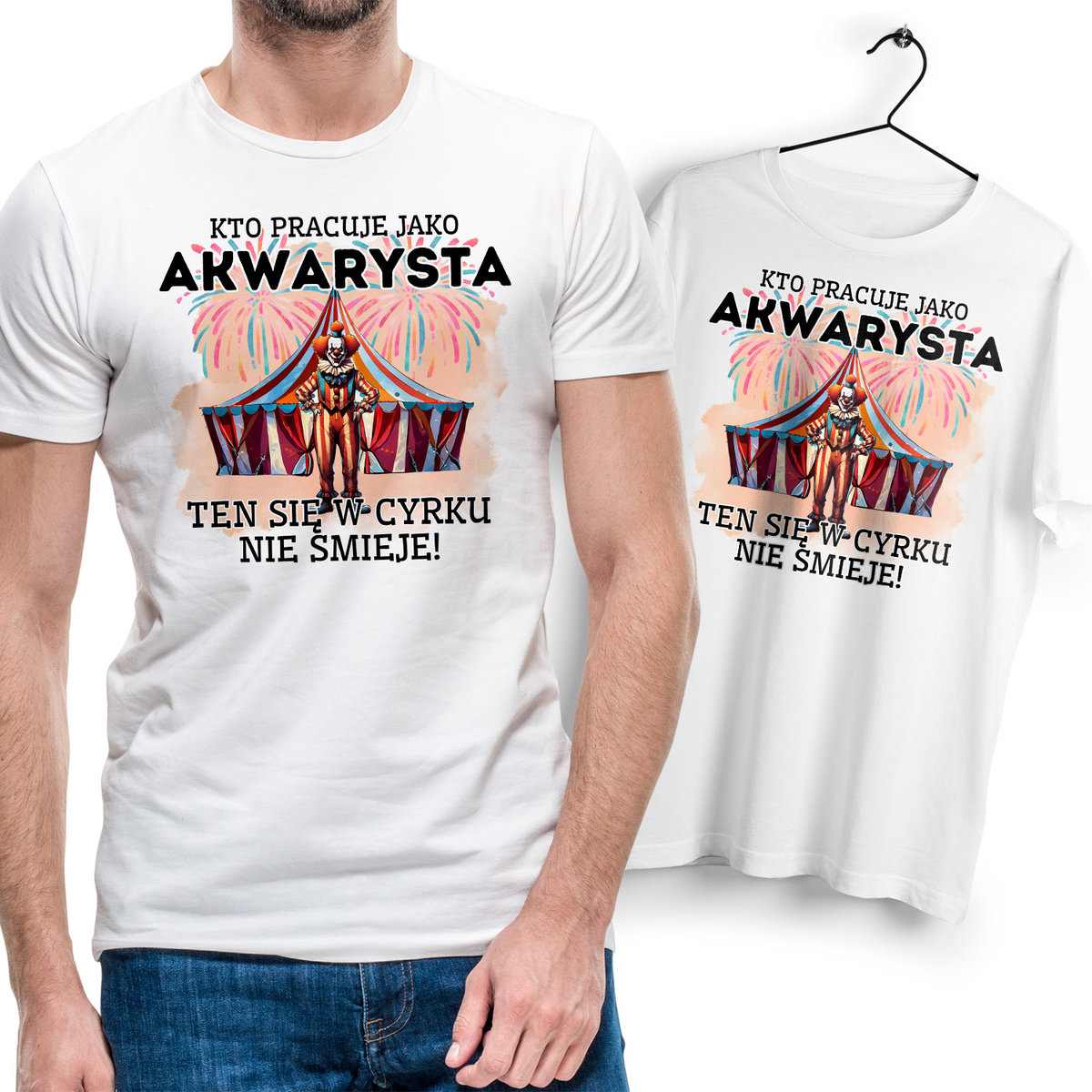 Koszulka Męska Biała dla Akwarysty Bawełniana T-shirt Trwały Nadruk