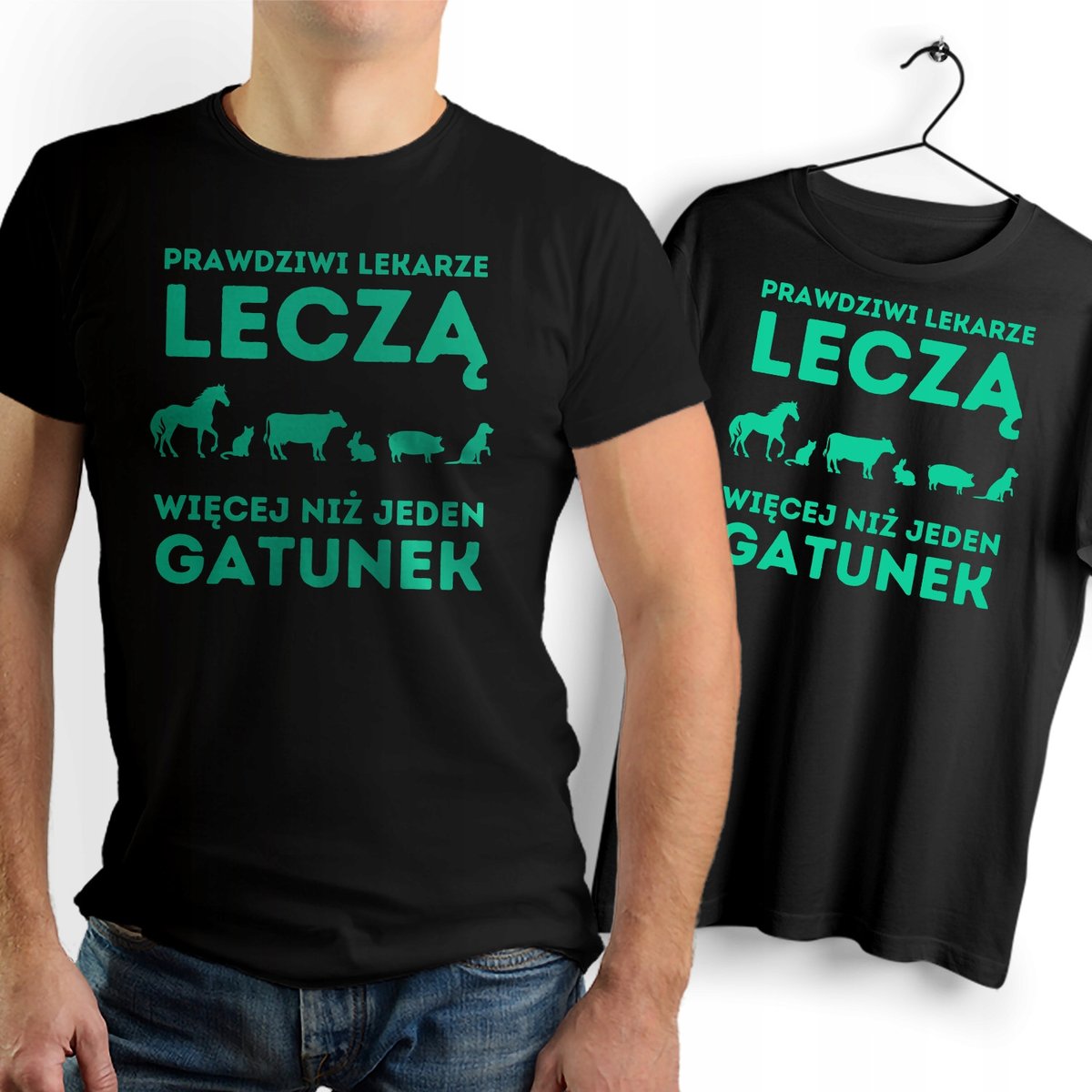 Koszulka Męska Czarna dla Weterynarza Bawełniana T-shirt Trwały Nadruk