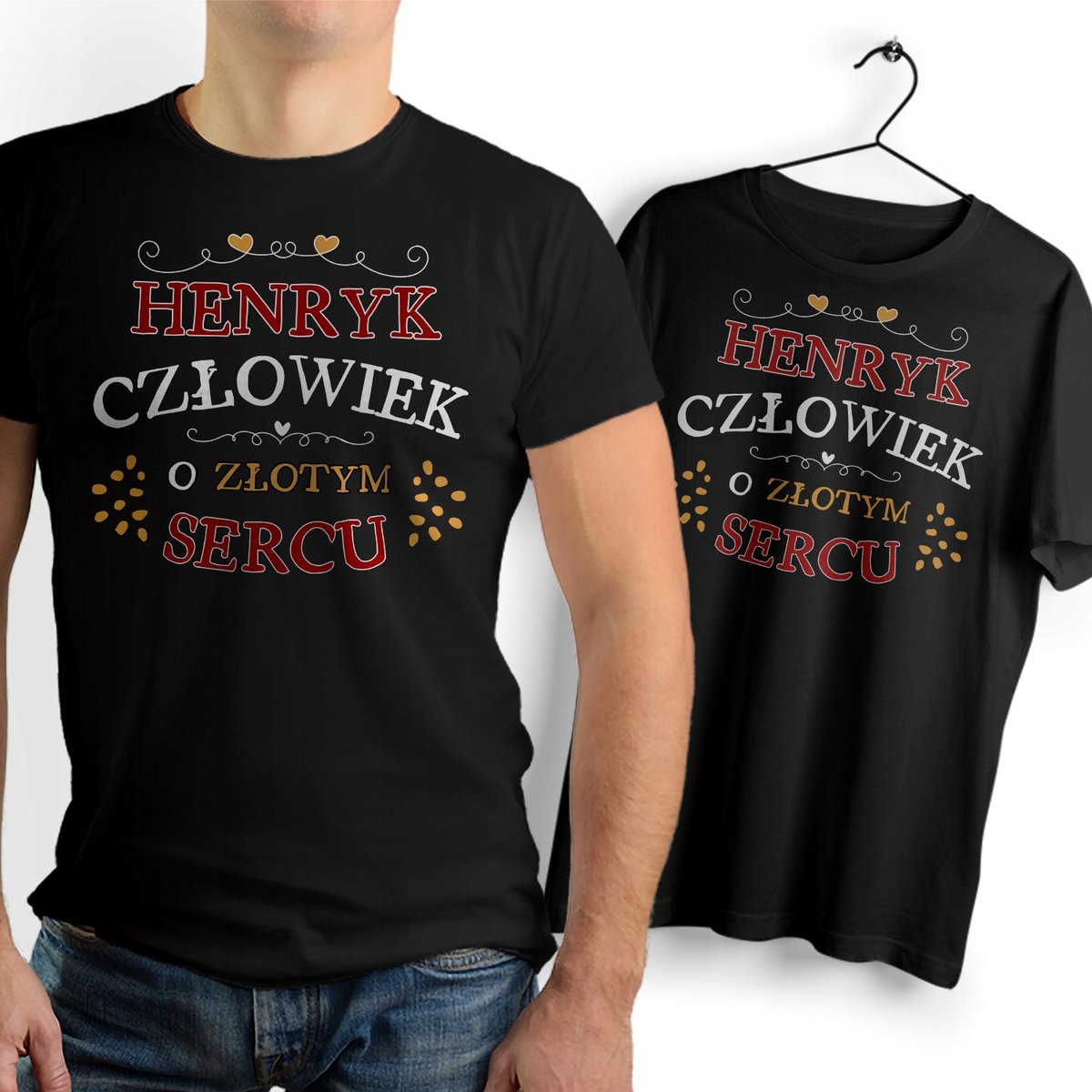 Koszulka Męska Czarna Dla Henryka T-Shirt Podkoszulek Nadruk Na Prezent