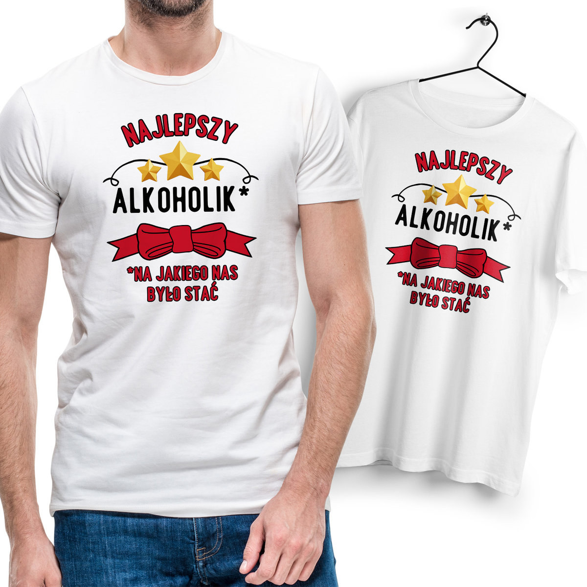Koszulka Męska Biała dla Alkoholika Bawełniana T-shirt Trwały Nadruk