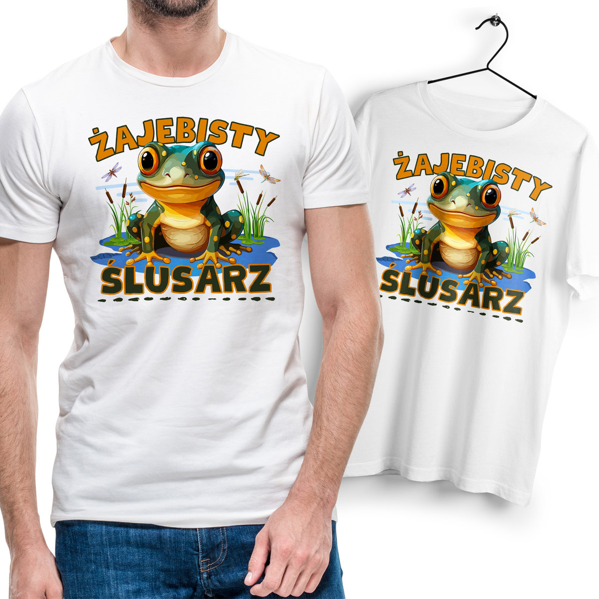 Koszulka Męska Biała dla Ślusarza Bawełniana T-shirt Trwały Nadruk