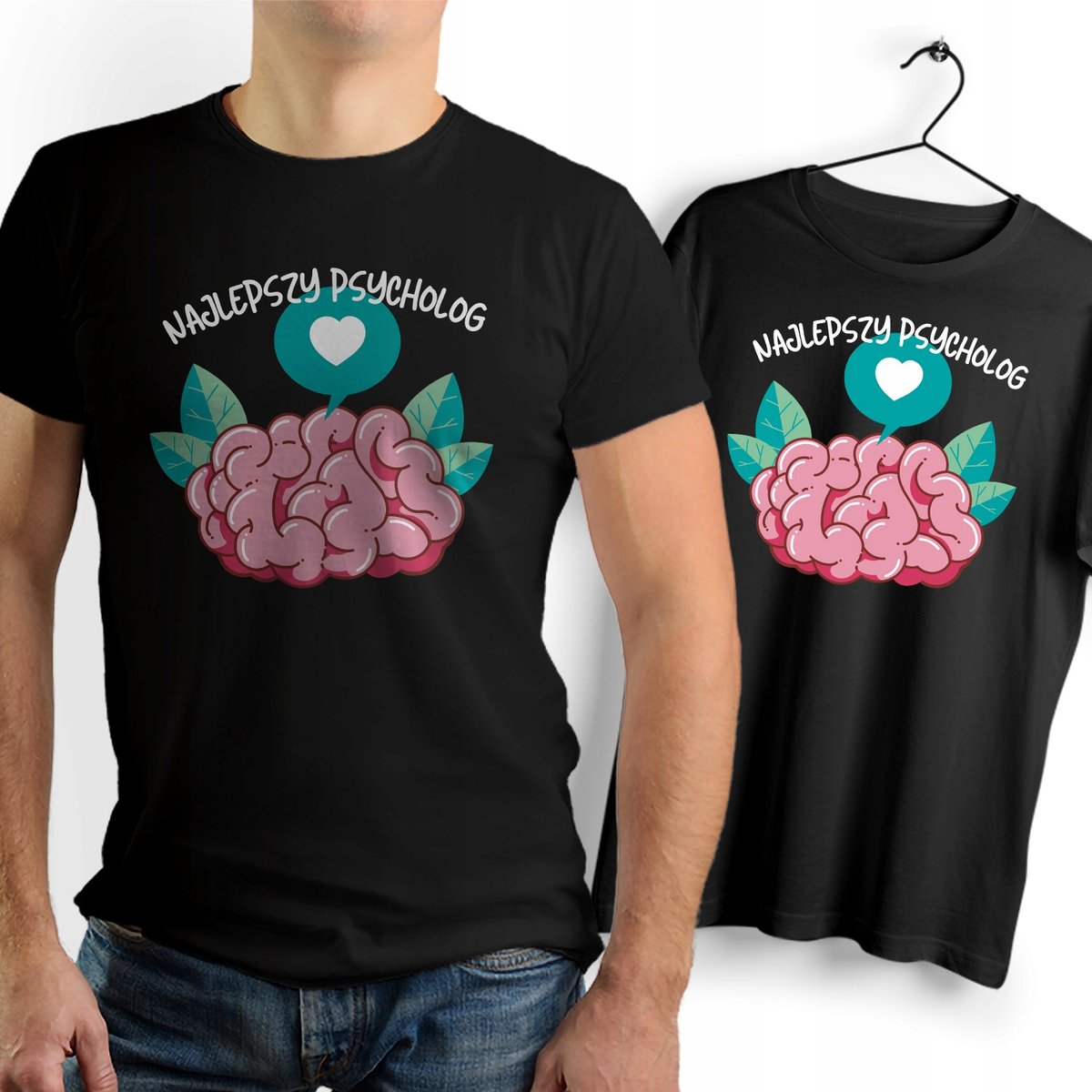 Koszulka Męska Czarna dla Psychologa Bawełniana T-shirt Trwały Nadruk