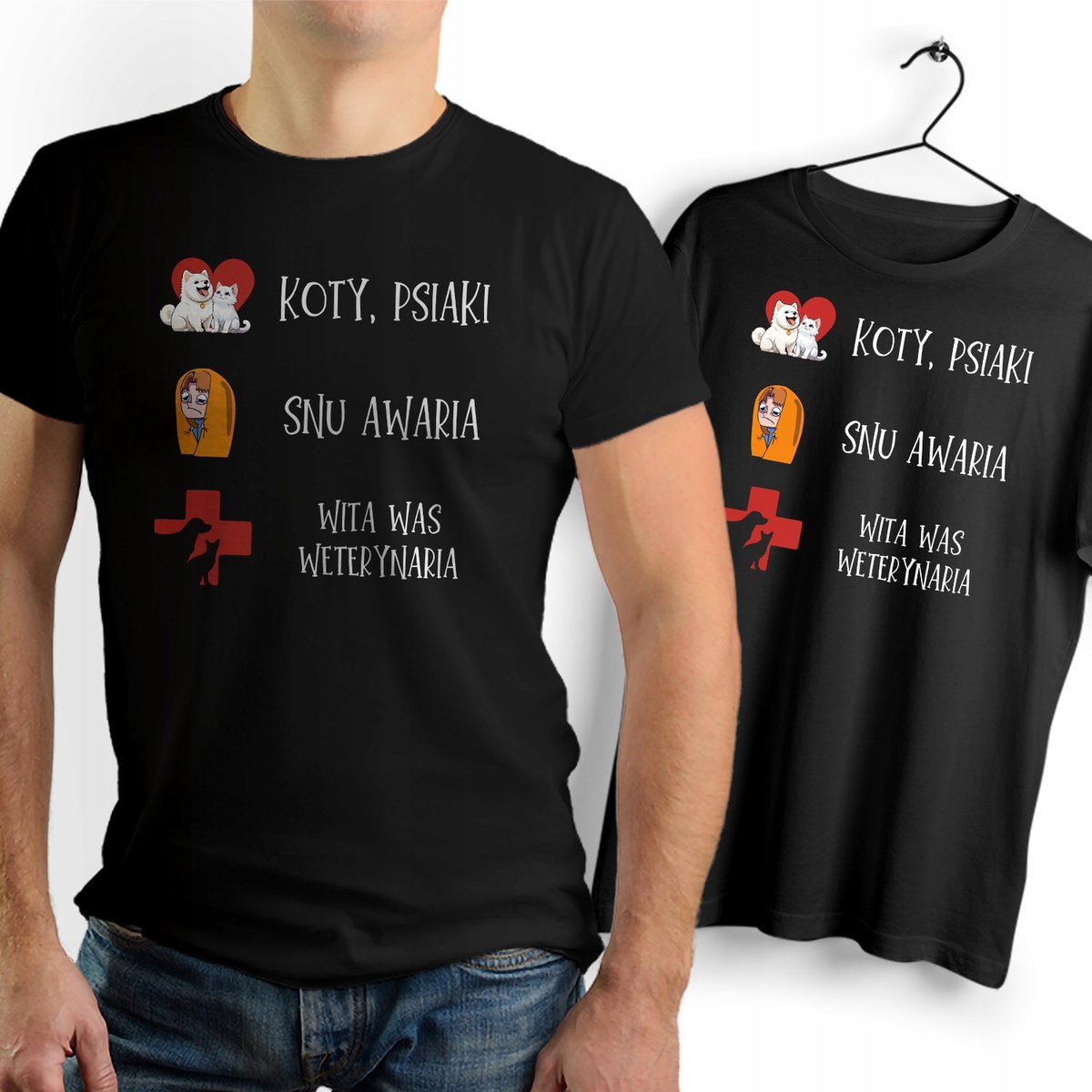 Koszulka Męska Czarna dla Weterynarza Bawełniana T-shirt Trwały Nadruk