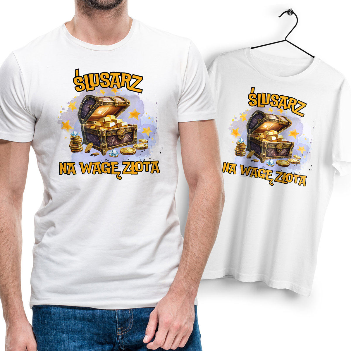 Koszulka Męska Biała dla Ślusarza Bawełniana T-shirt Trwały Nadruk