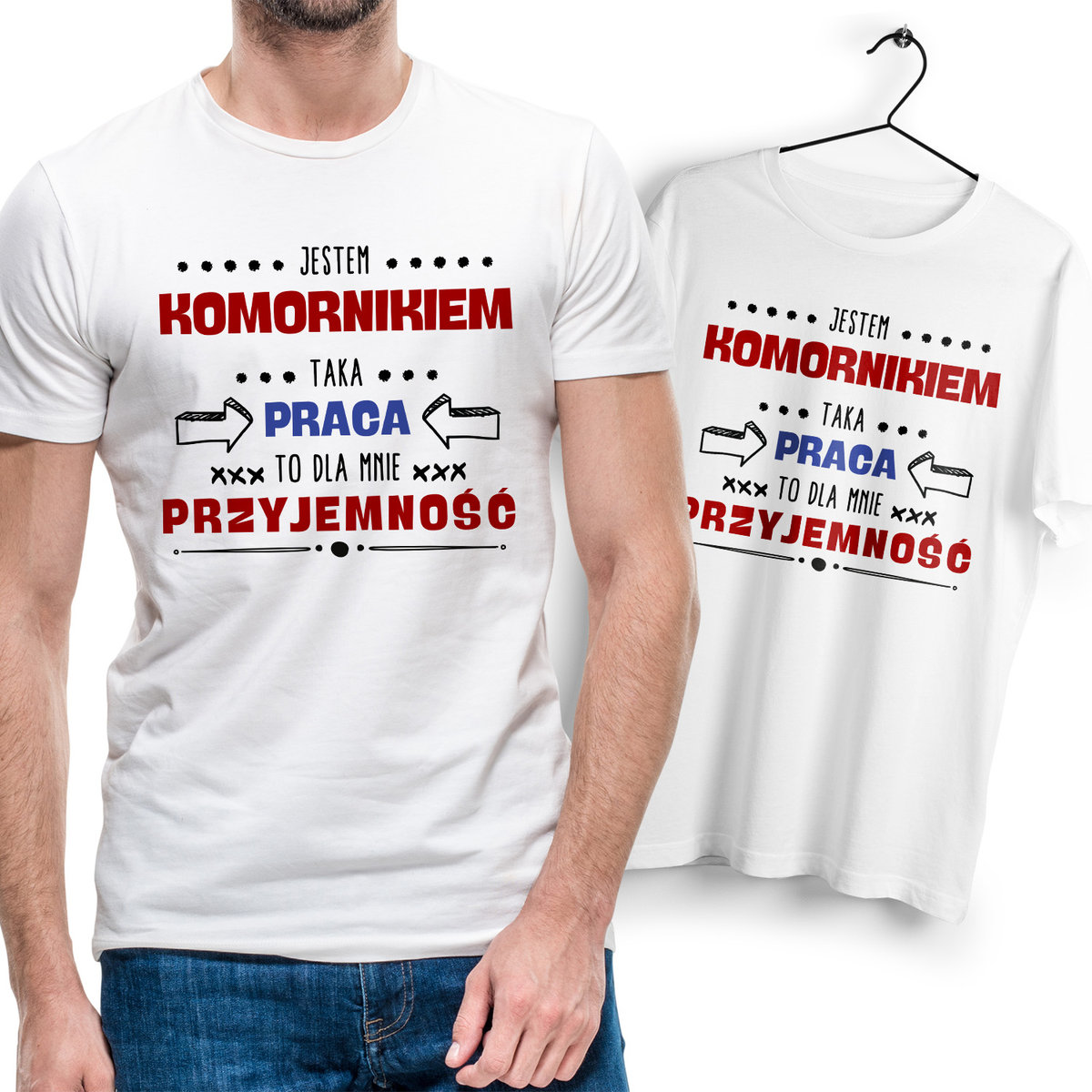 Koszulka Męska Biała dla Komornika Bawełniana T-shirt Trwały Nadruk