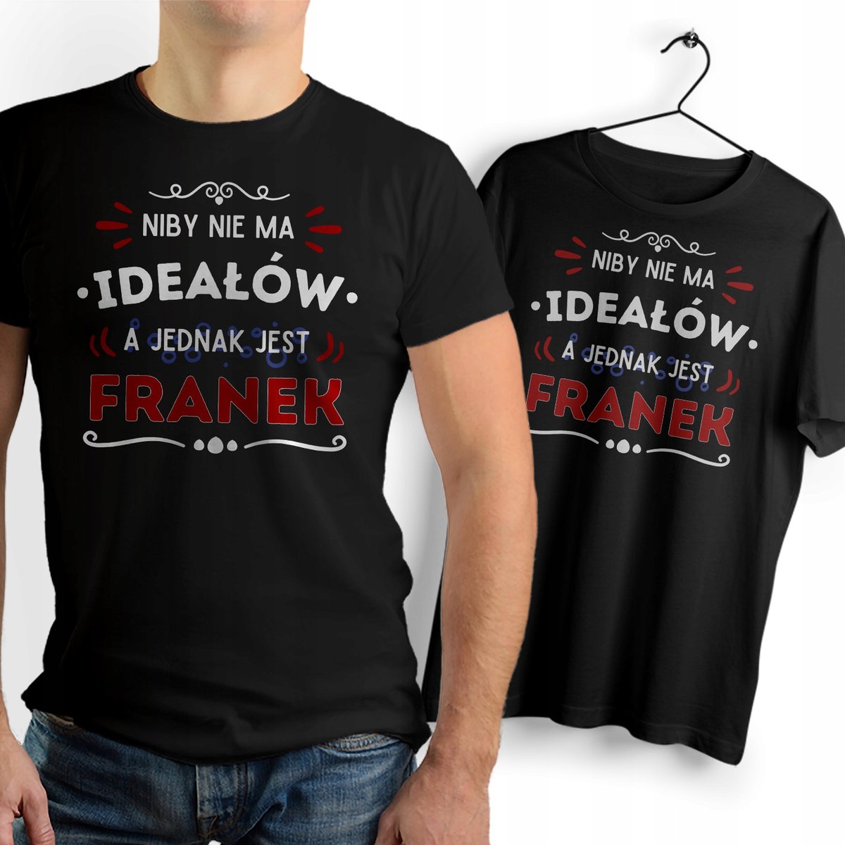 Koszulka Męska Czarna Dla Franka T-Shirt Podkoszulek z Nadrukiem Na Prezent
