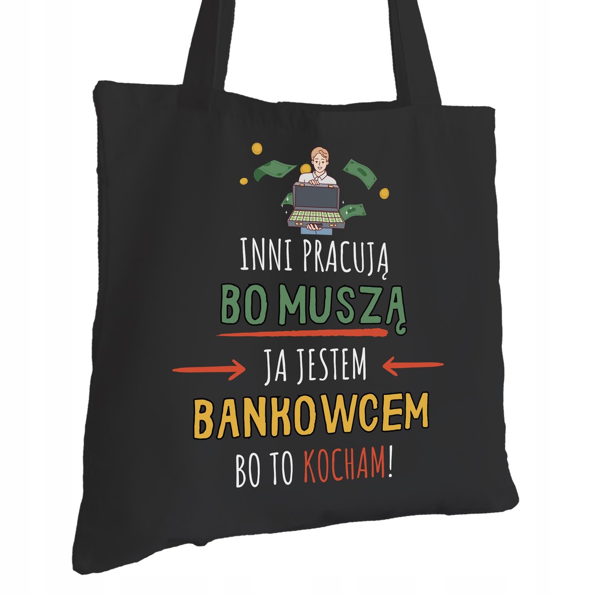 Torba Bawełniana dla Bankowca Czarna Na Prezent ekologiczna Trwały Nadruk