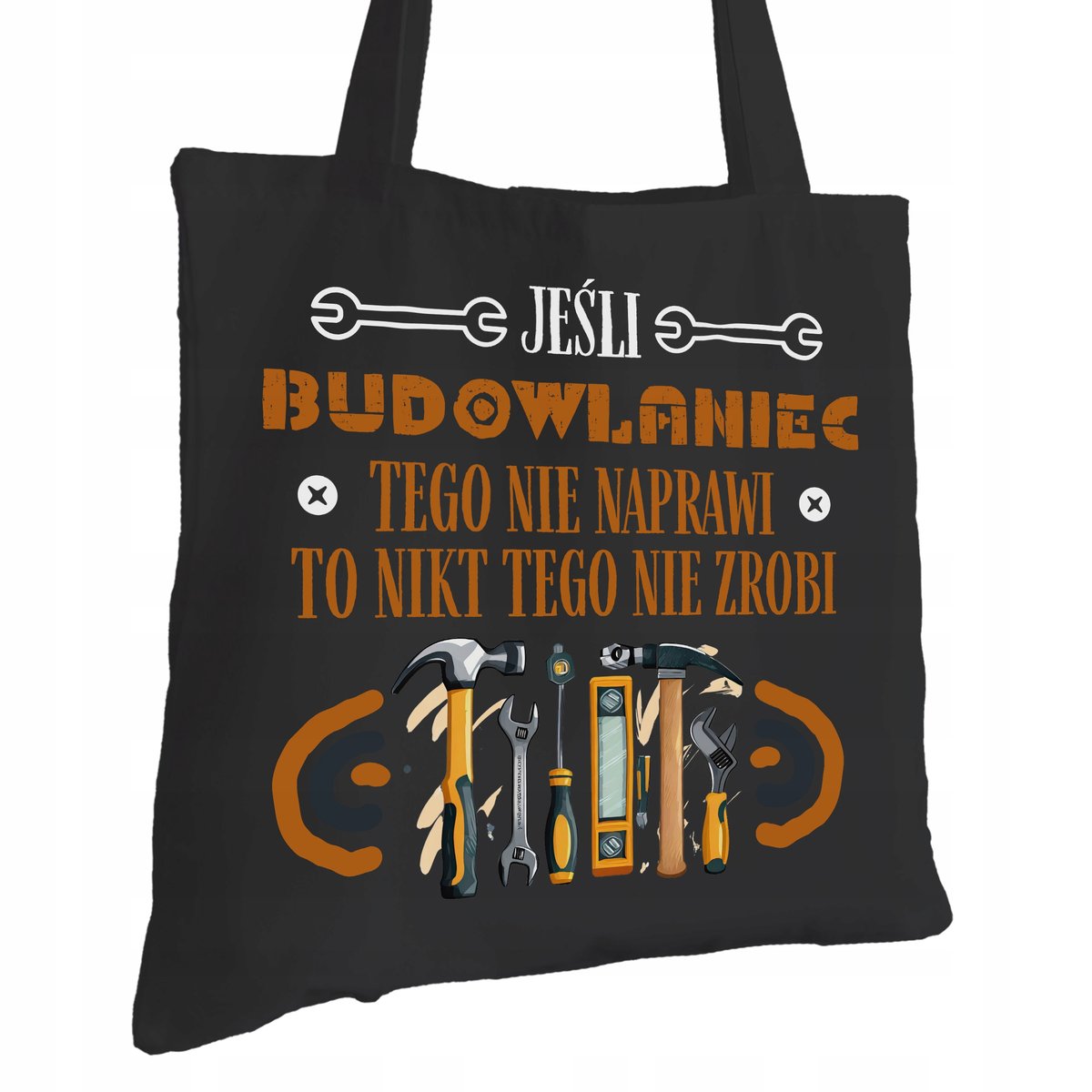 Torba Bawełniana dla Budowlańca Czarna Na Prezent ekologiczna Trwały Nadruk