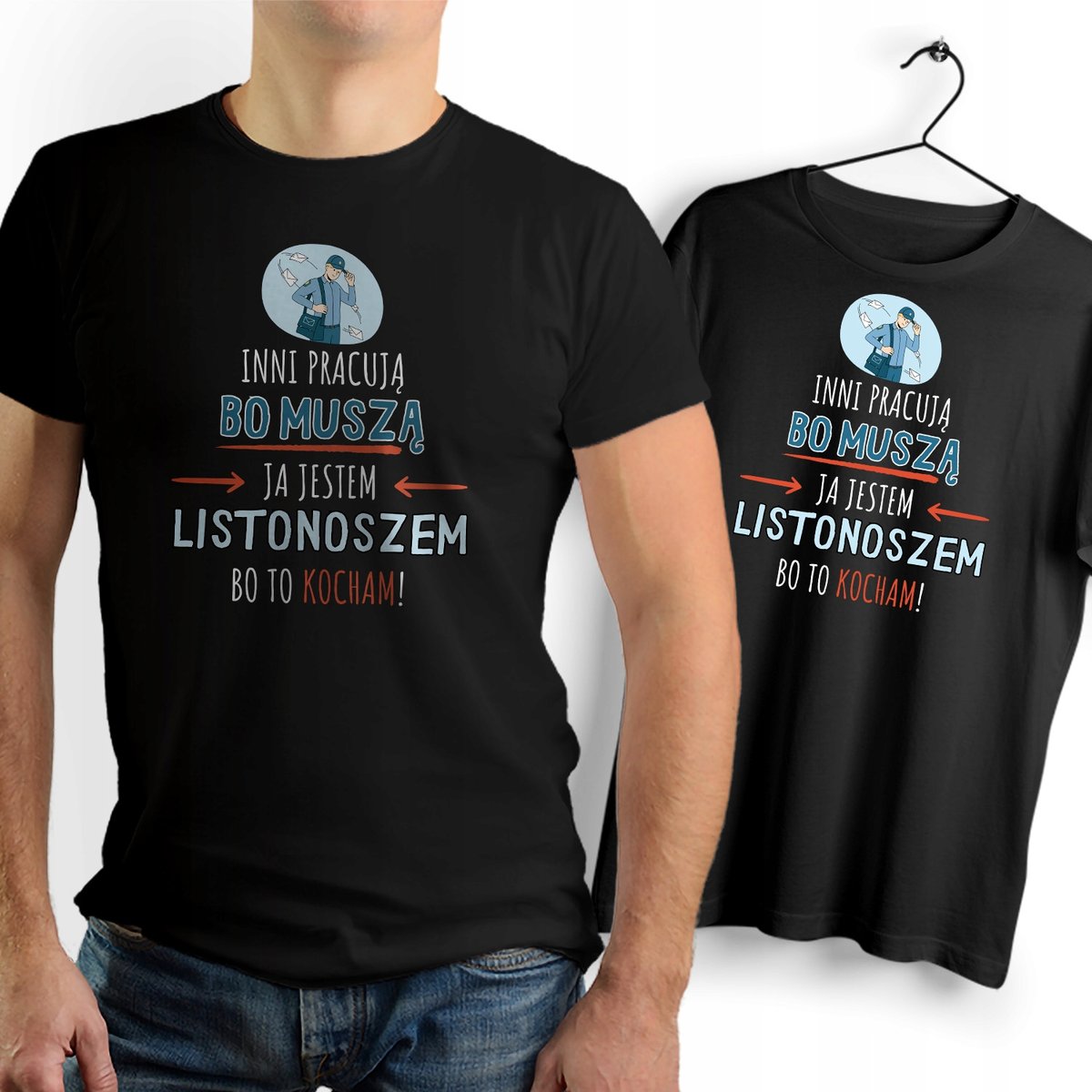 Koszulka Męska Czarna dla Listonosza Bawełniana T-shirt Trwały Nadruk