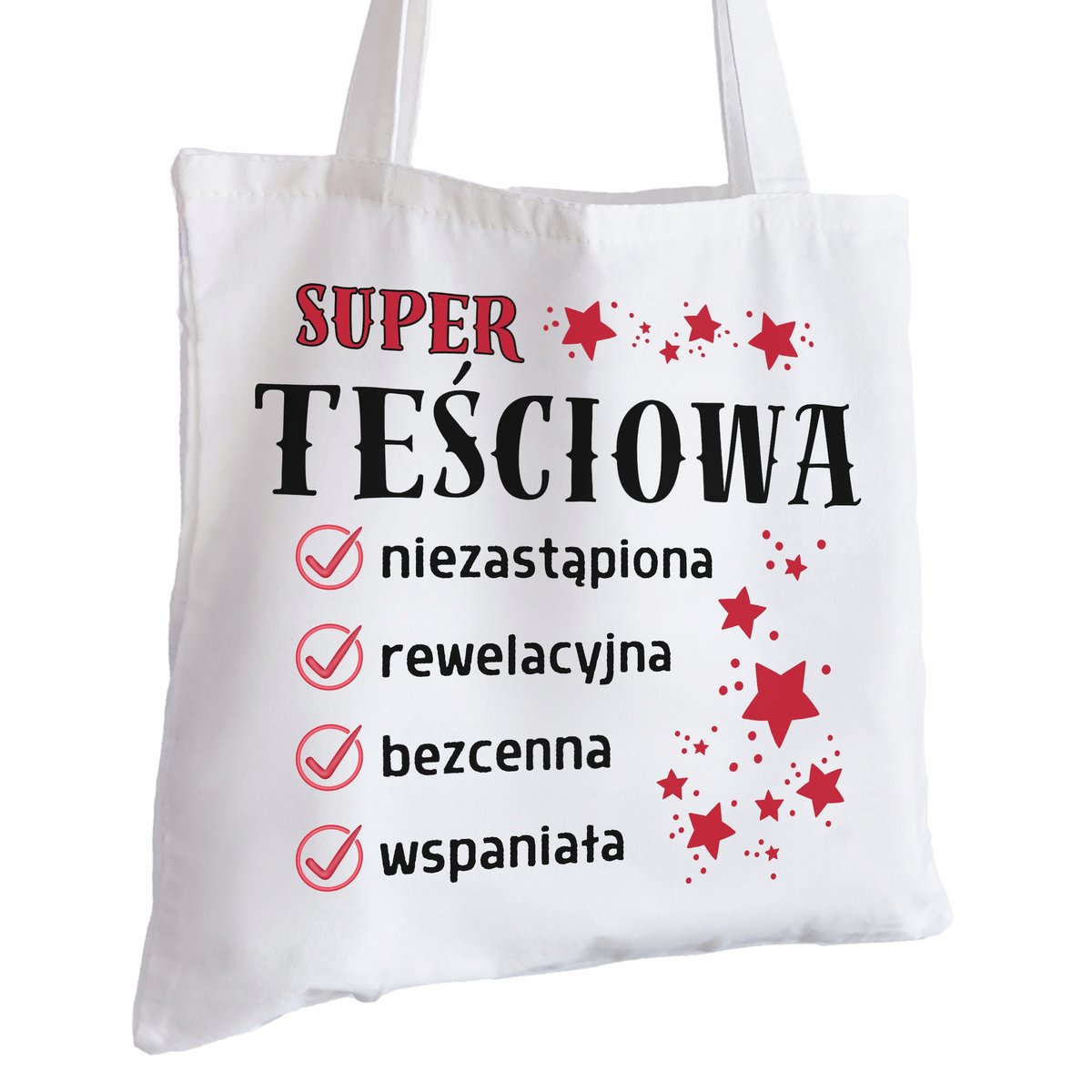 Torba Bawełniana biała dla Teściowej Na Prezent ekologiczna Trwały Nadruk