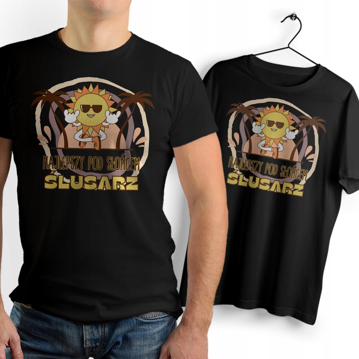 Koszulka Męska Czarna dla Ślusarza Bawełniana T-shirt Trwały Nadruk