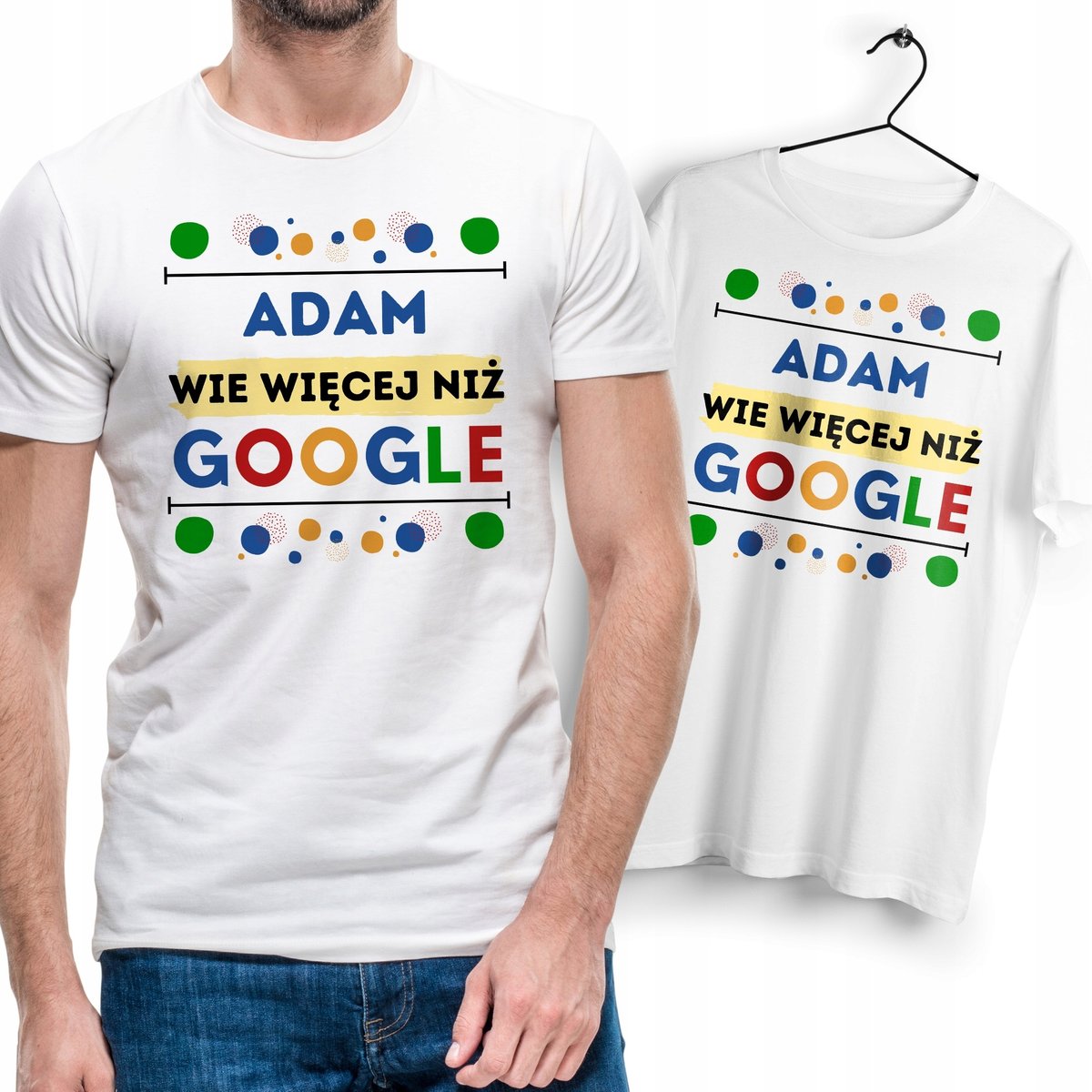 Koszulka Męska Biała Dla Adama T-Shirt Podkoszulek Nadruk Na Prezent