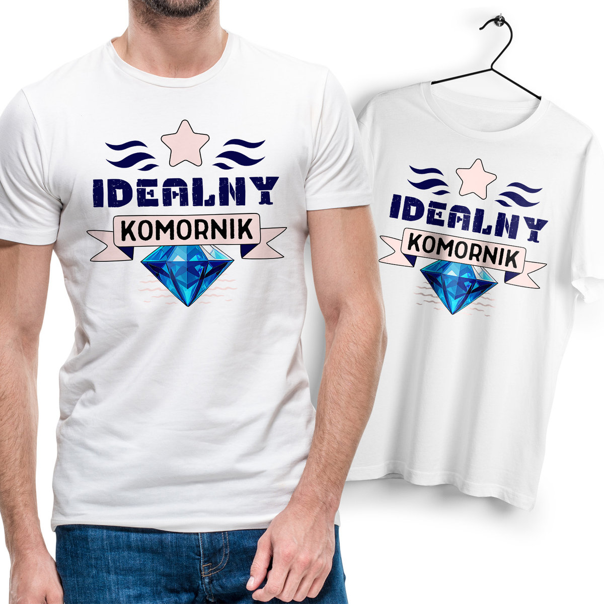 Koszulka Męska Biała dla Komornika Bawełniana T-shirt Trwały Nadruk