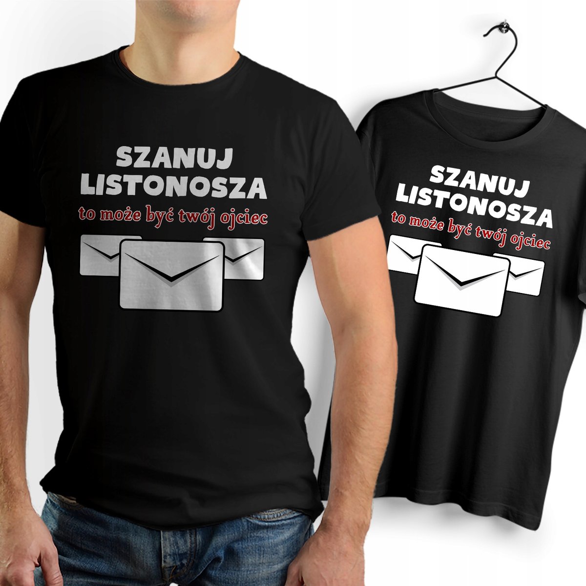 Koszulka Męska Czarna dla Listonosza Bawełniana T-shirt Trwały Nadruk