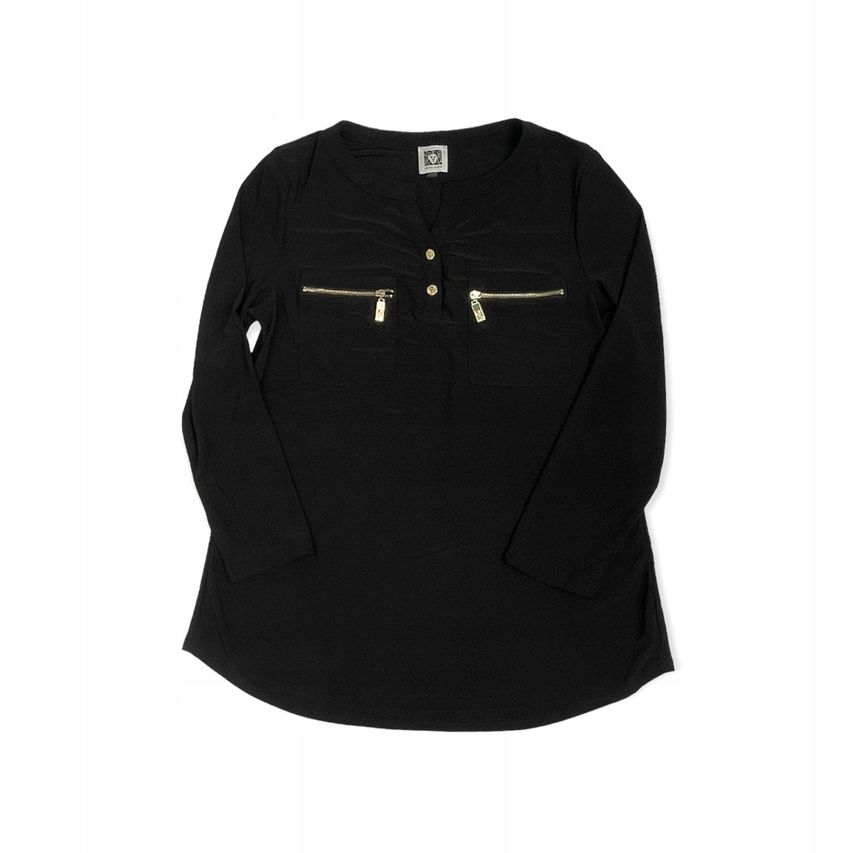 Czarna elegancka bluzka damska rękaw ANNE KLEIN S