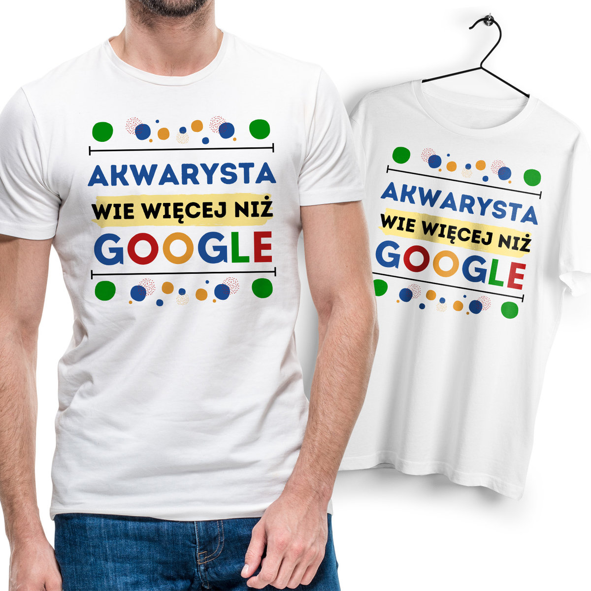 Koszulka Męska Biała dla Akwarysty Bawełniana T-shirt Trwały Nadruk