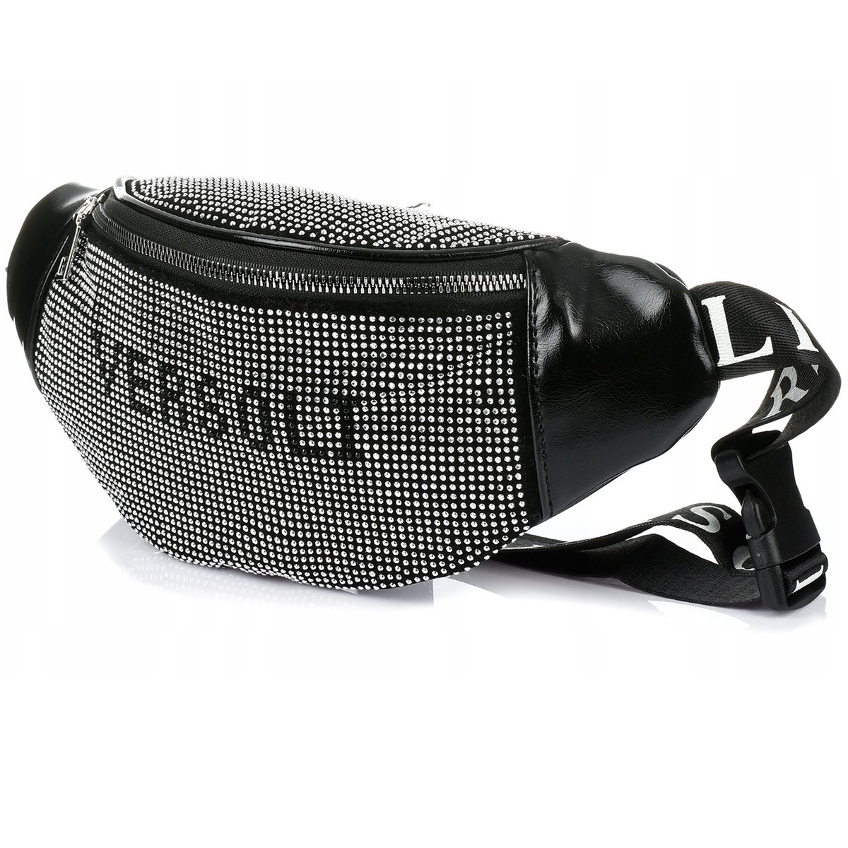 Nerka Saszetka Damska TOREBKA DUŻA Pojemna z Paskiem Kryształki Czarna