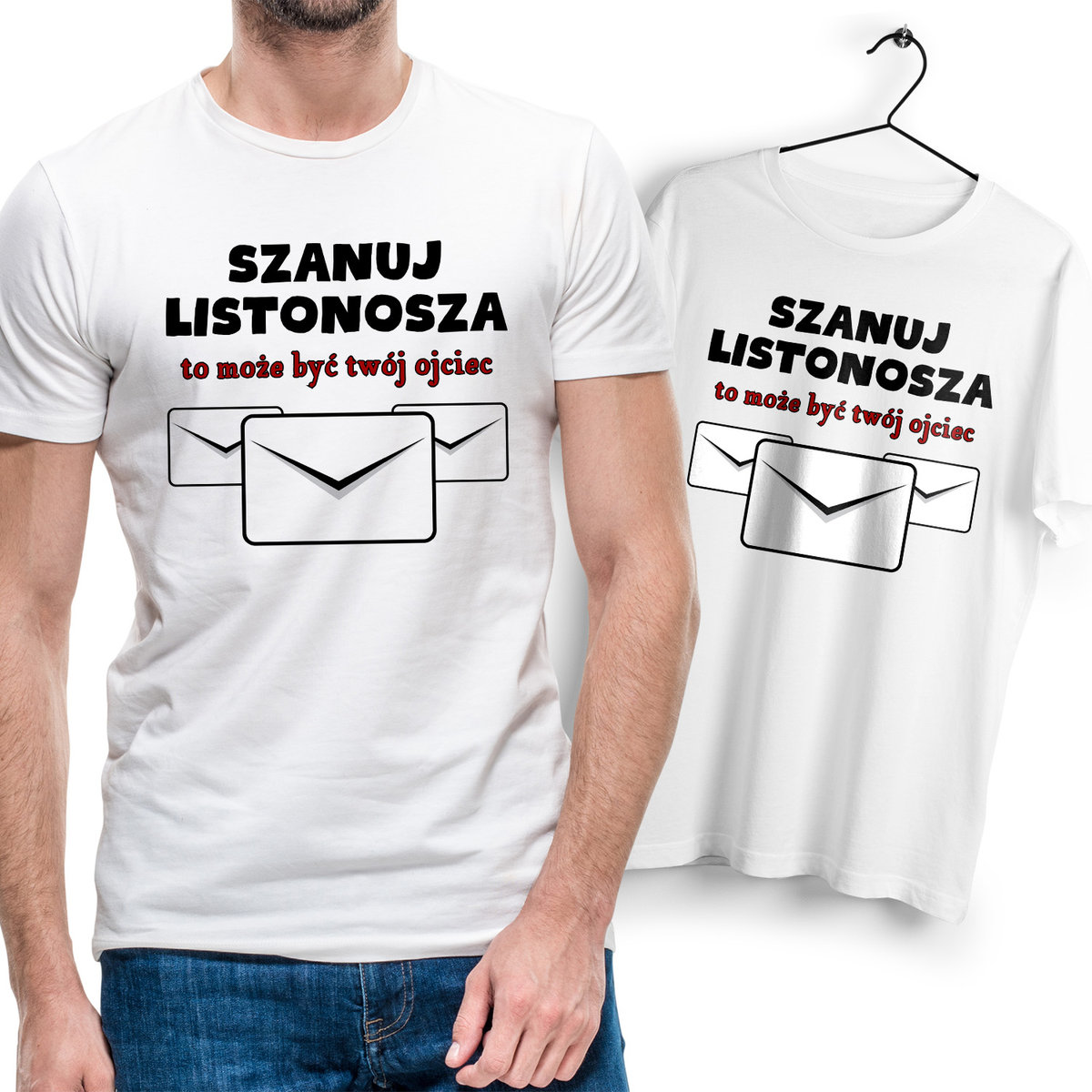 Koszulka Męska Biała dla Listonosza Bawełniana T-shirt Trwały Nadruk