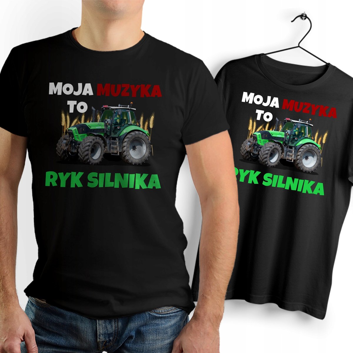 Koszulka Męska Czarna dla Rolnika Bawełniana T-shirt Trwały Nadruk
