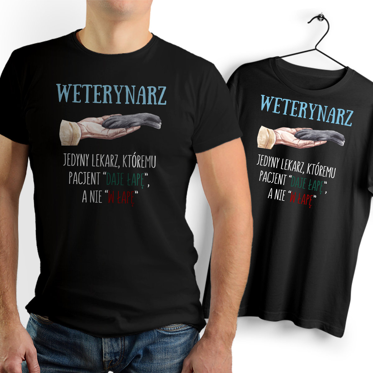 Koszulka Męska Czarna dla Weterynarza Bawełniana T-shirt Trwały Nadruk