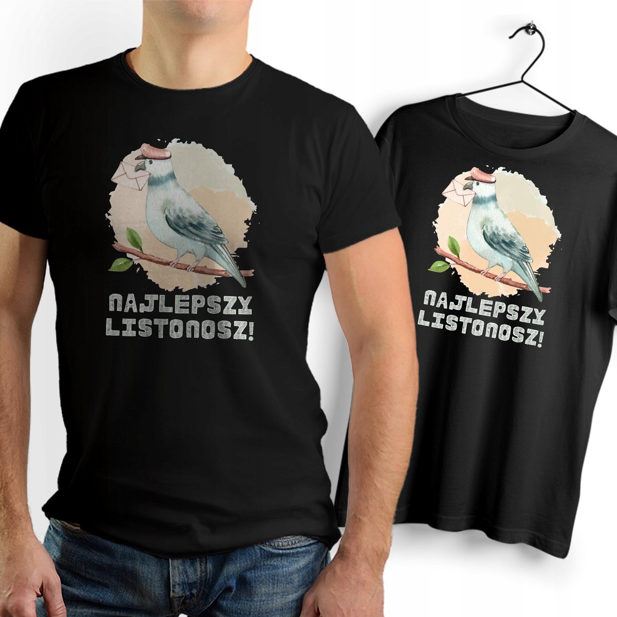 Koszulka Męska Czarna dla Listonosza Bawełniana T-shirt Trwały Nadruk
