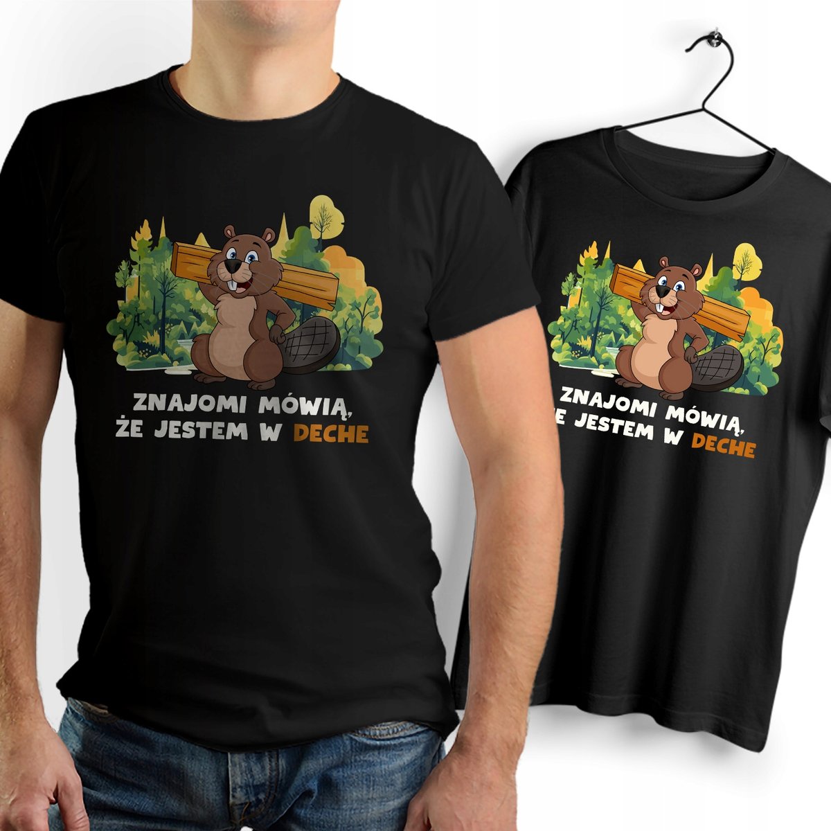Koszulka Męska Czarna dla Stolarza Bawełniana T-shirt Trwały Nadruk