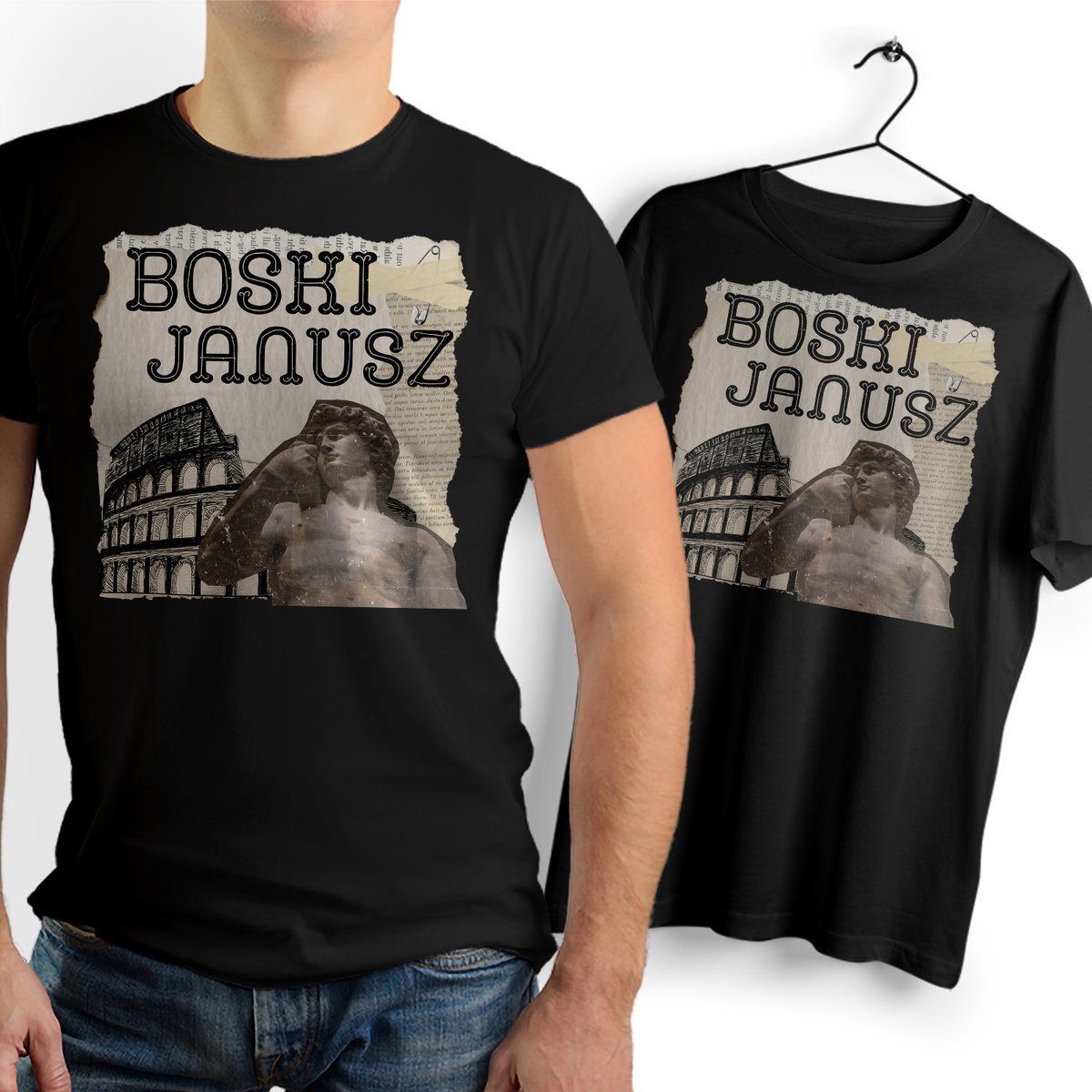 Koszulka Męska Czarna Dla Janusza T-Shirt Podkoszulek Nadruk Na Prezent