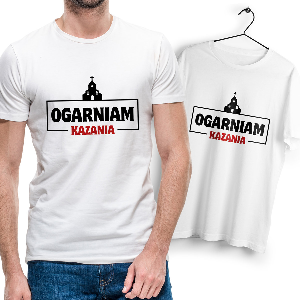 Koszulka Męska Biała dla Księdza Bawełniana T-shirt Trwały Nadruk