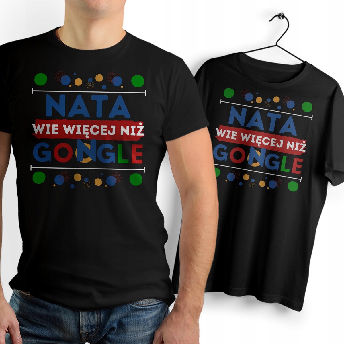 Koszulka Męska Czarna Dla Natana T-Shirt Podkoszulek Nadruk Na Prezent Gift