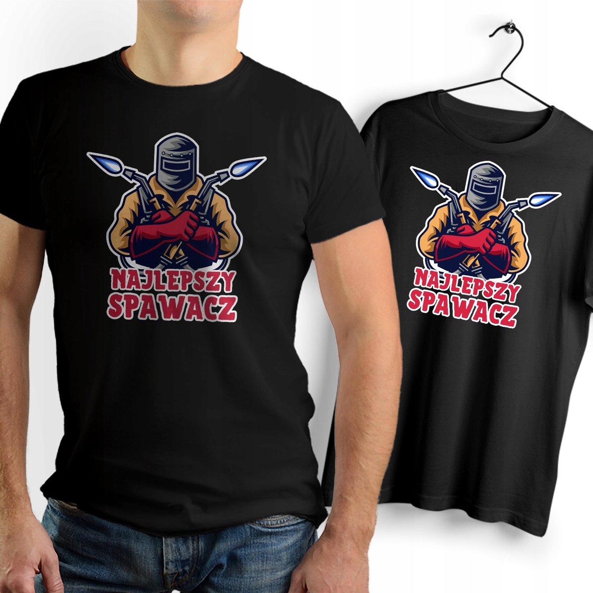 Koszulka Męska Czarna dla Spawacza Bawełniana T-shirt Trwały Nadruk
