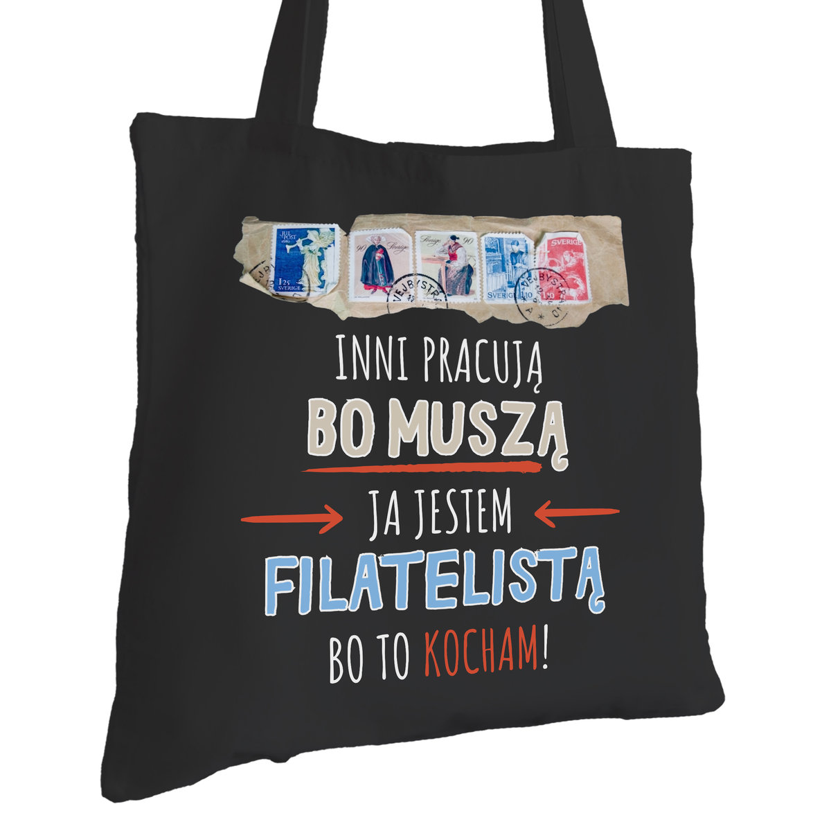 Torba Bawełniana dla Filatelisty Czarna Prezent ekologiczna Trwały Nadruk