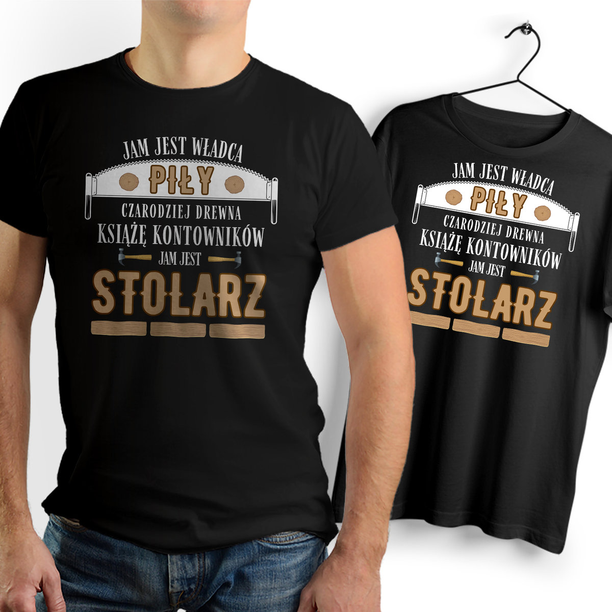Koszulka Męska Czarna dla Stolarza Bawełniana T-shirt Trwały Nadruk