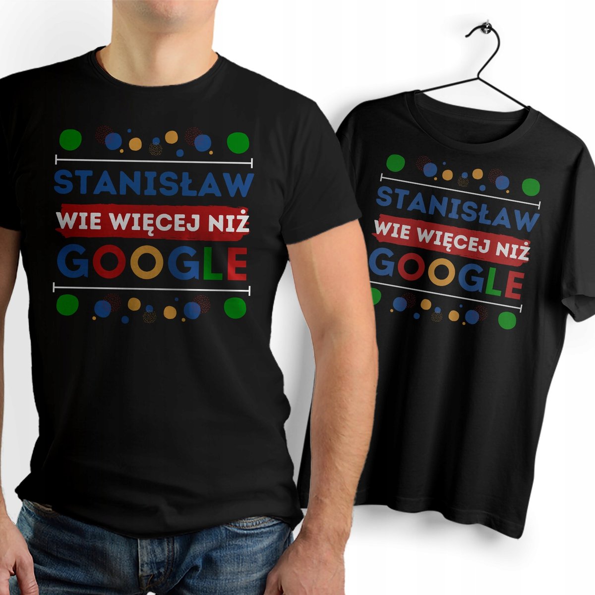 Koszulka Męska Czarna Dla Stanisława T-Shirt Podkoszulek z Na Prezent