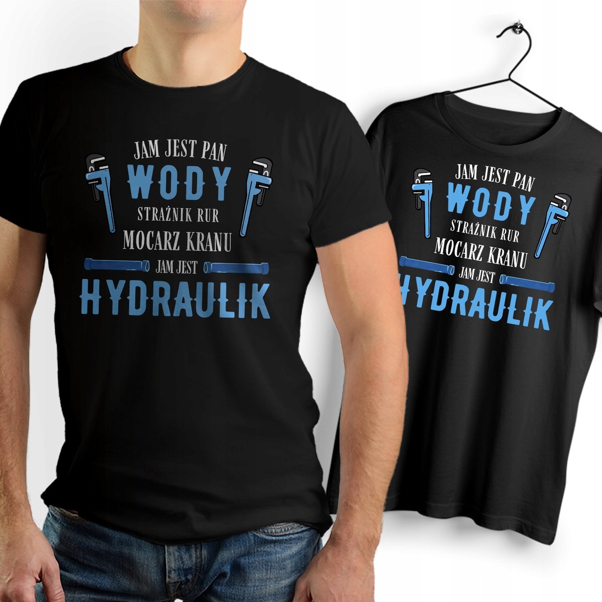 Koszulka Męska Czarna dla Hydraulika Bawełniana T-shirt Trwały Nadruk